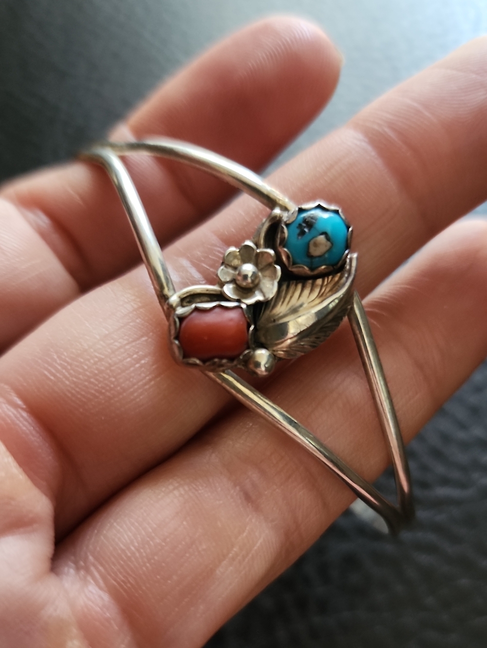 Sterling Silver Coral and Turquoise Cuff Bracelet